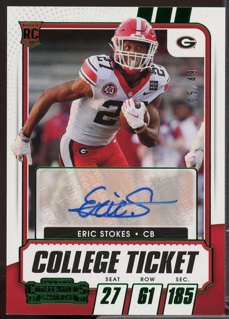 Eric Stokes AU Rookie 2021 Panini Contenders Draft Picks Game Ticket Green #279  Image 1