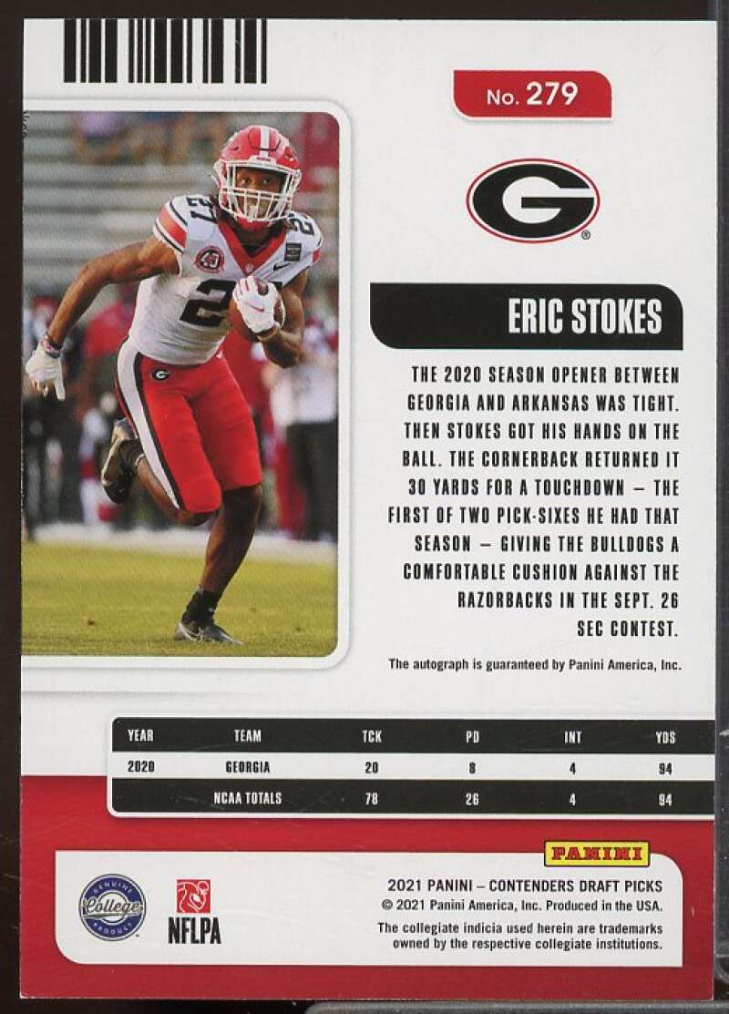 Eric Stokes AU Rookie 2021 Panini Contenders Draft Picks Game Ticket Green #279  Image 2