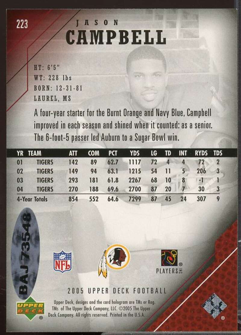 Jason Campbell Rookie Card 2005 Upper Deck Star Rookie Limited Autographs #223  Image 2