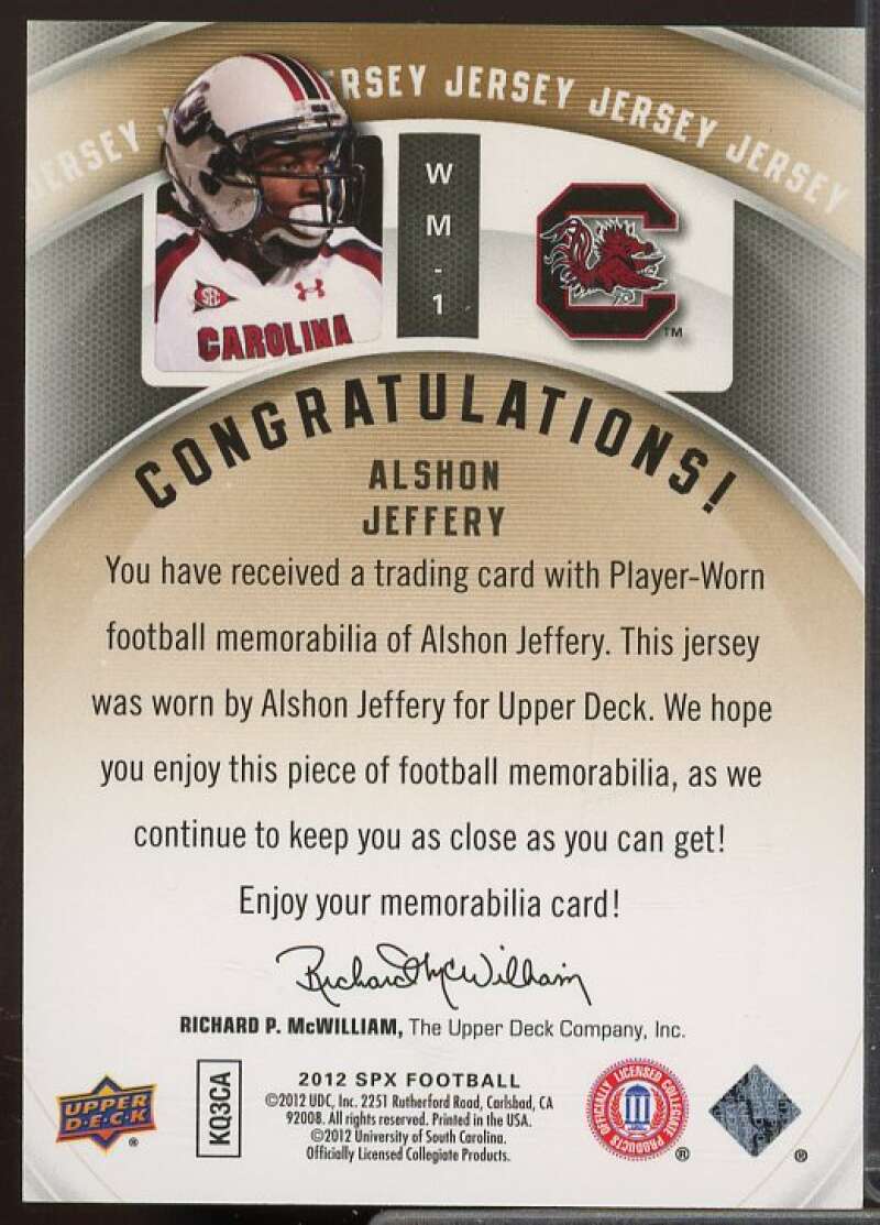 Alshon Jeffery Rookie Card 2012 SPx Winning Big Materials #WM1  Image 2