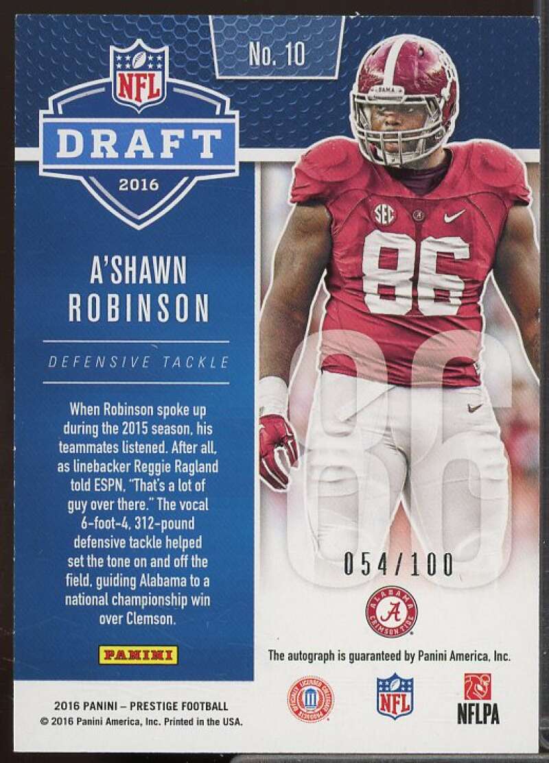 A'Shawn Robinson Rookie Card 2016 Prestige Draft Big Board Ink #10  Image 2