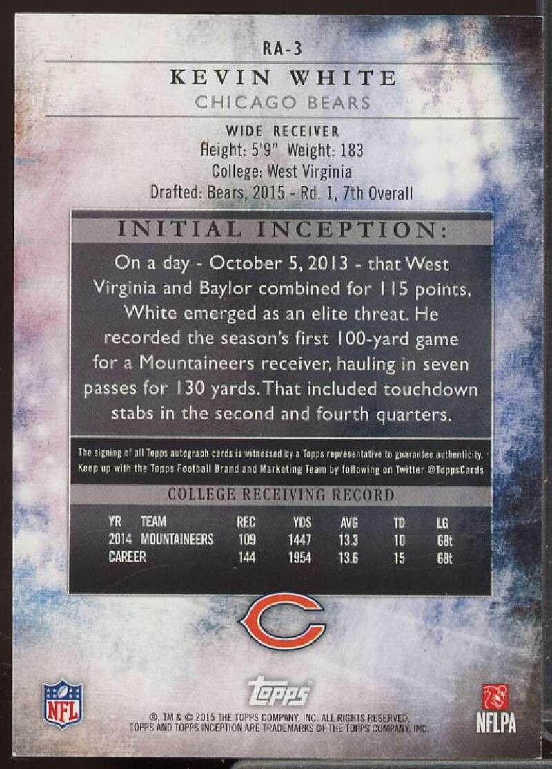 Kevin White AU/looking right) Rookie Card 2015 Topps Inception Red #RA3A  Image 2