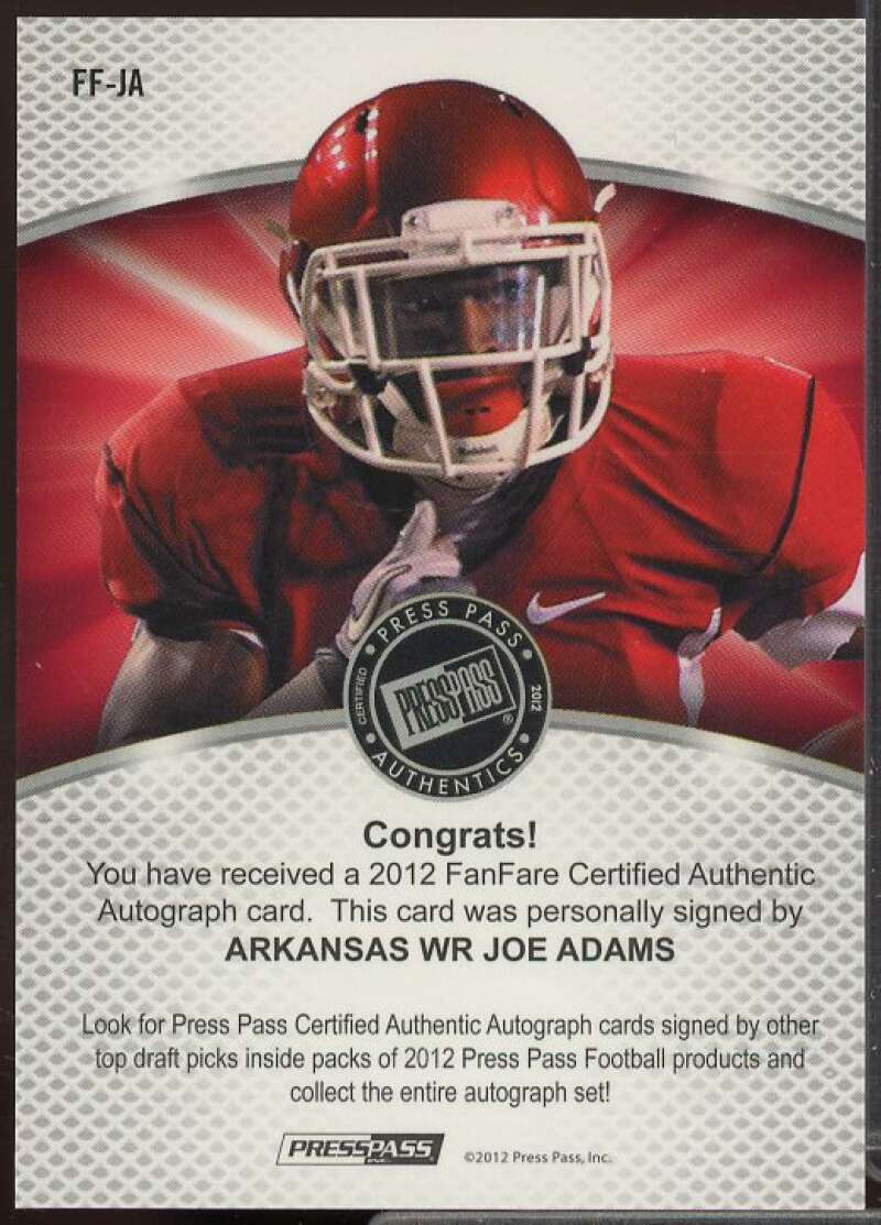 Joe Adams AU Rookie Card 2012 Press Pass Fanfare Bronze #FFJA  Image 2