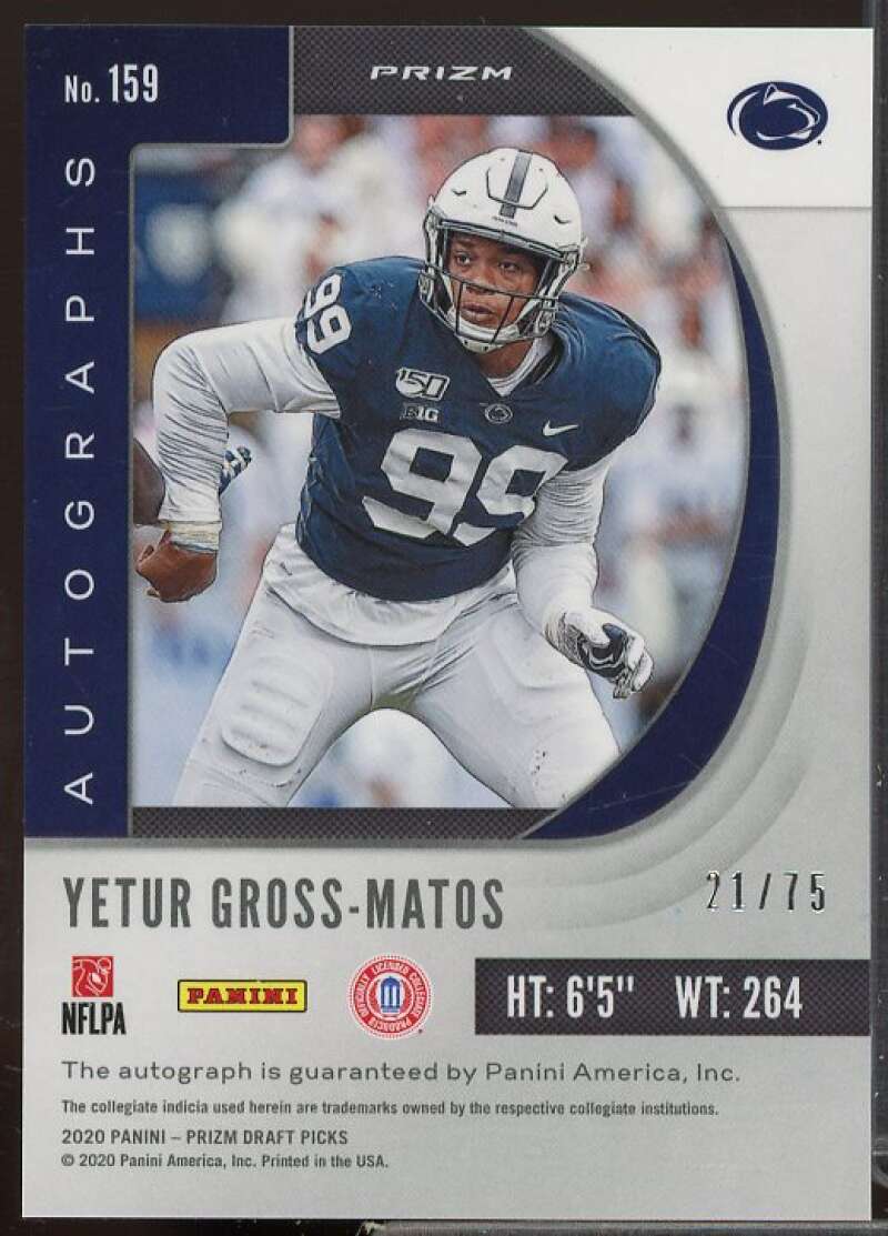 Yetur Gross-Matos/75 2020 Panini Prizm Draft Picks Autograph Prizms Hyper #159  Image 2