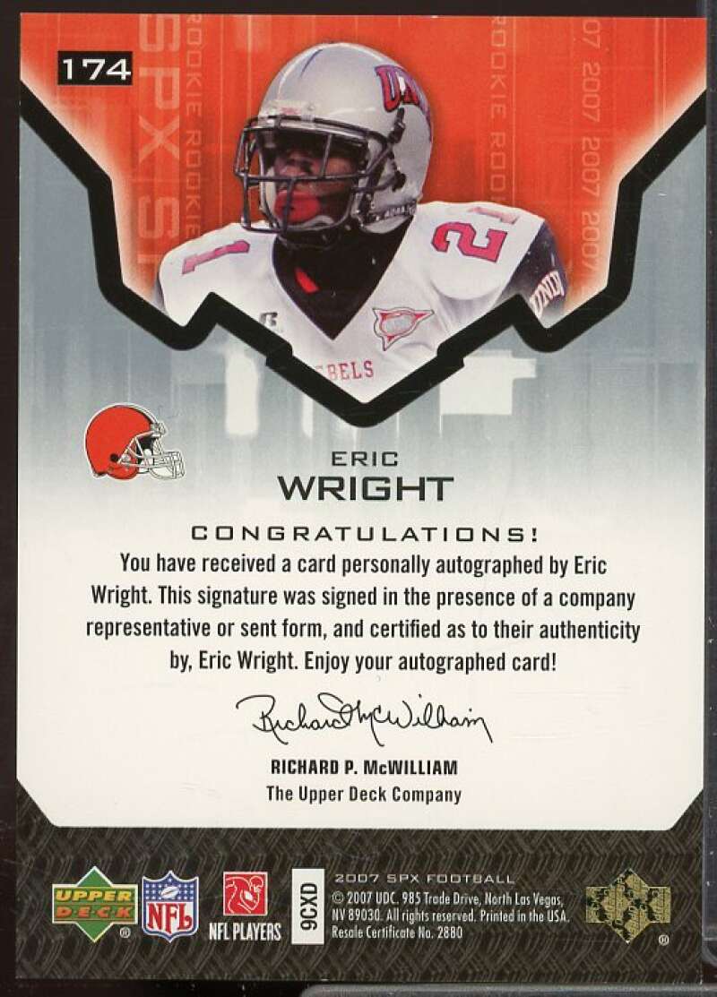 Eric Wright AU Rookie Card 2007 SPx #174  Image 2