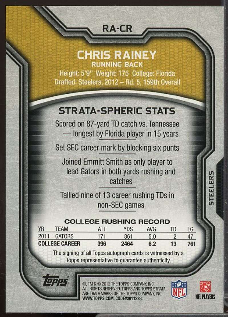 Chris Rainey EXCH Rookie Card 2012 Topps Strata Rookie Autographs Blue #RACR  Image 2