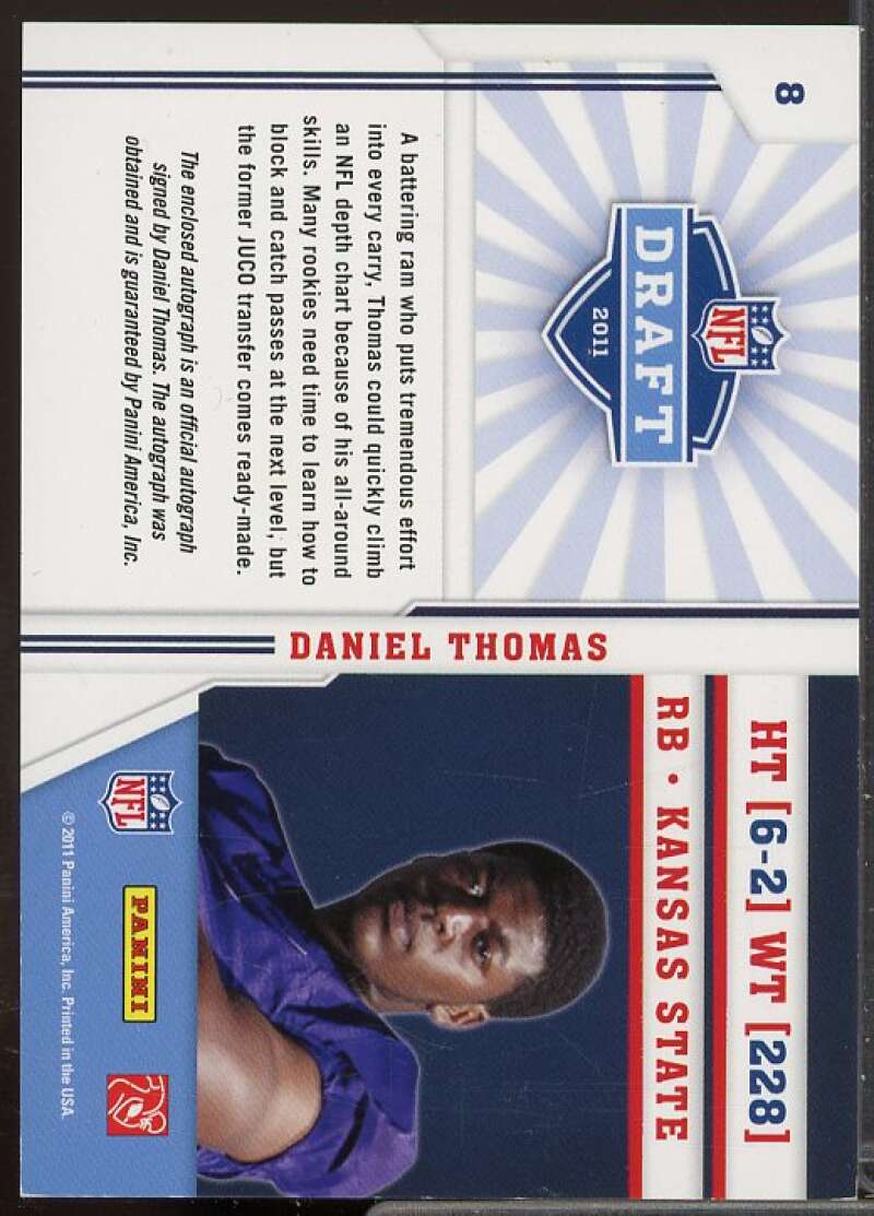 Daniel Thomas Rookie 2011 Prestige NFL Draft Autographed Patch Draft Logo #8  Image 2