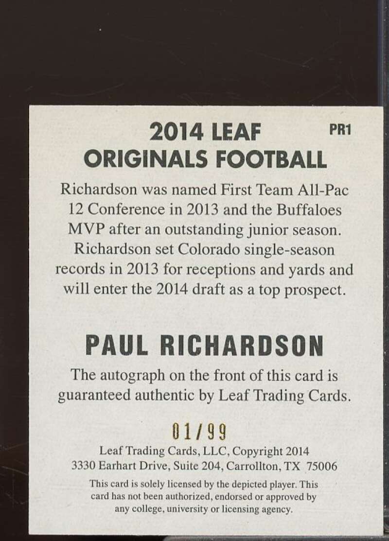 Paul Richardson Rookie Card 2014 Leaf Originals '48 Autographs Yellow #PR1  Image 2