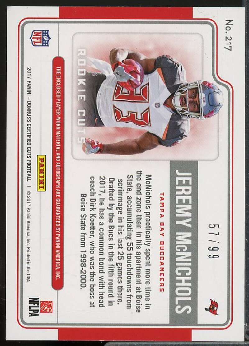 Jeremy McNichols JSY AU/99 Rookie Card 2017 Certified Cuts Rookie Cuts Red #217  Image 2