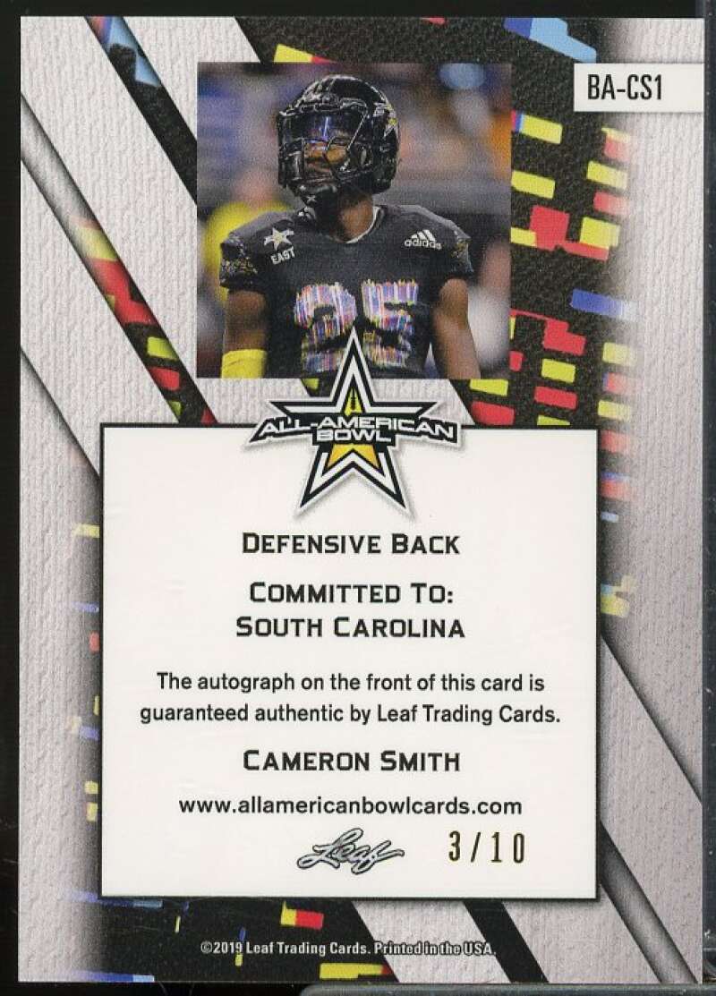 Cameron Smith/10 2019 Leaf Army All-American Bowl Metal Autographs Pink #BACS1  Image 2