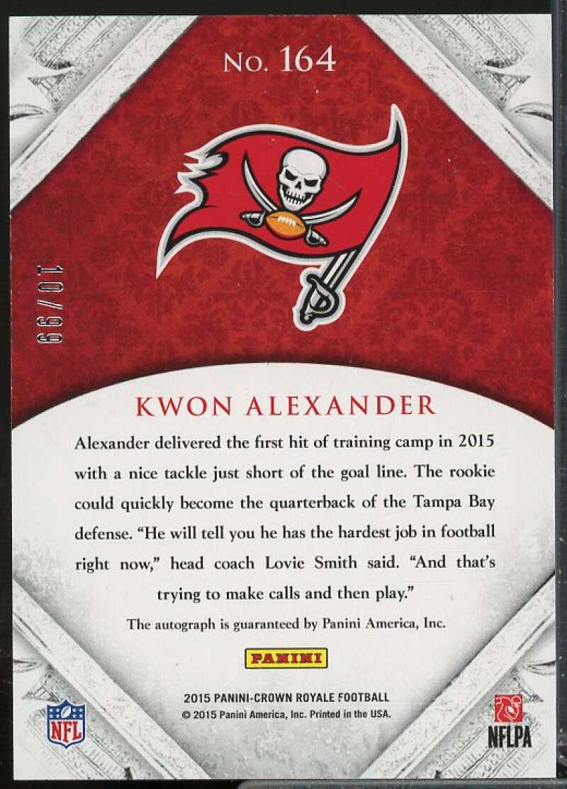 Kwon Alexander AU/99 Rookie Card 2015 Crown Royale Retail Red #164  Image 2