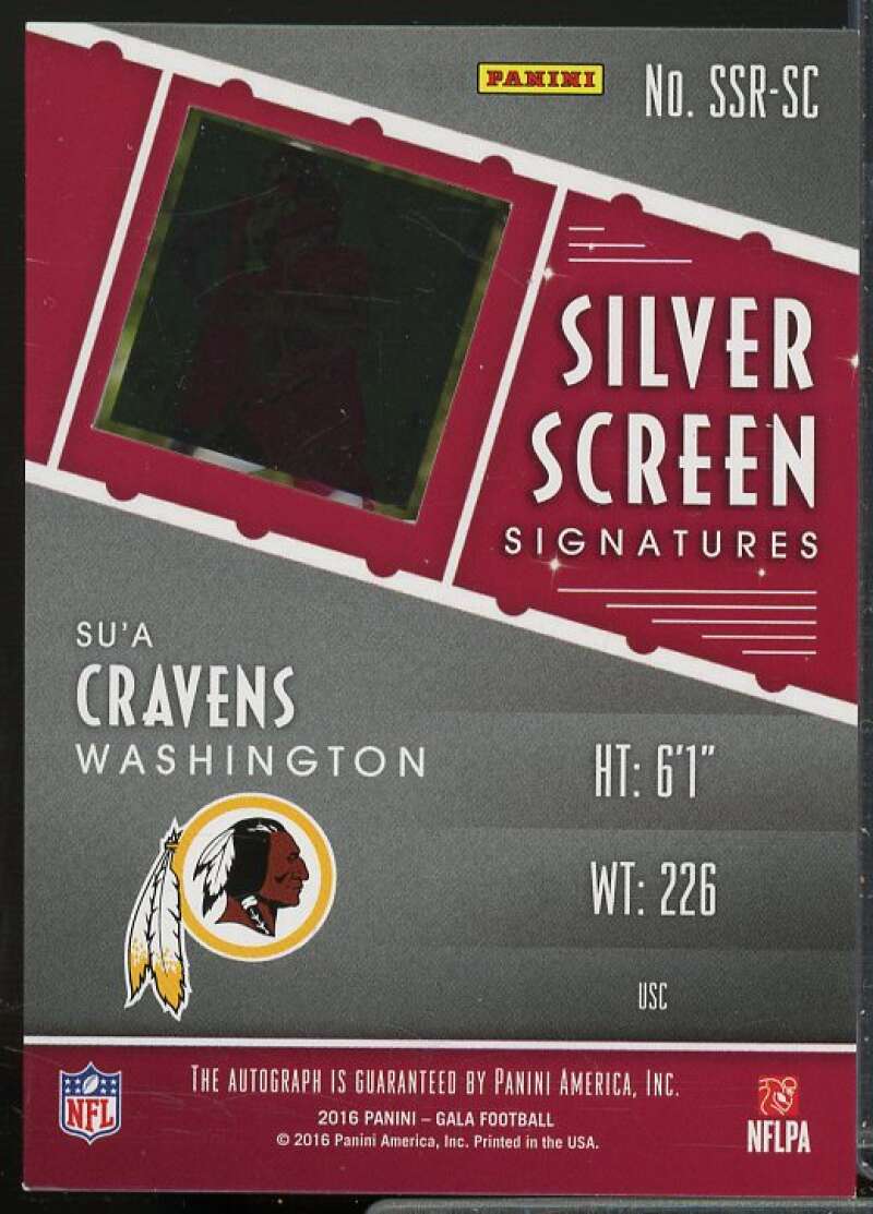 Su'a Cravens Rookie Card 2016 Panini Gala Silver Screen Rookie Signatures #43  Image 2