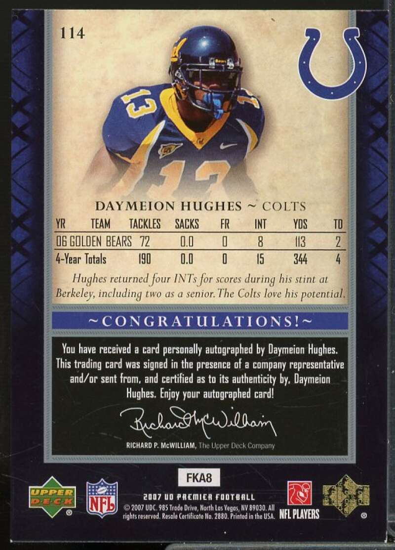 Daymeion Hughes AU Rookie Card 2007 Upper Deck Premier #114  Image 2