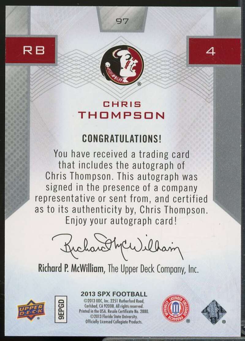 Chris Thompson AU Rookie Card 2013 SPx #97  Image 2