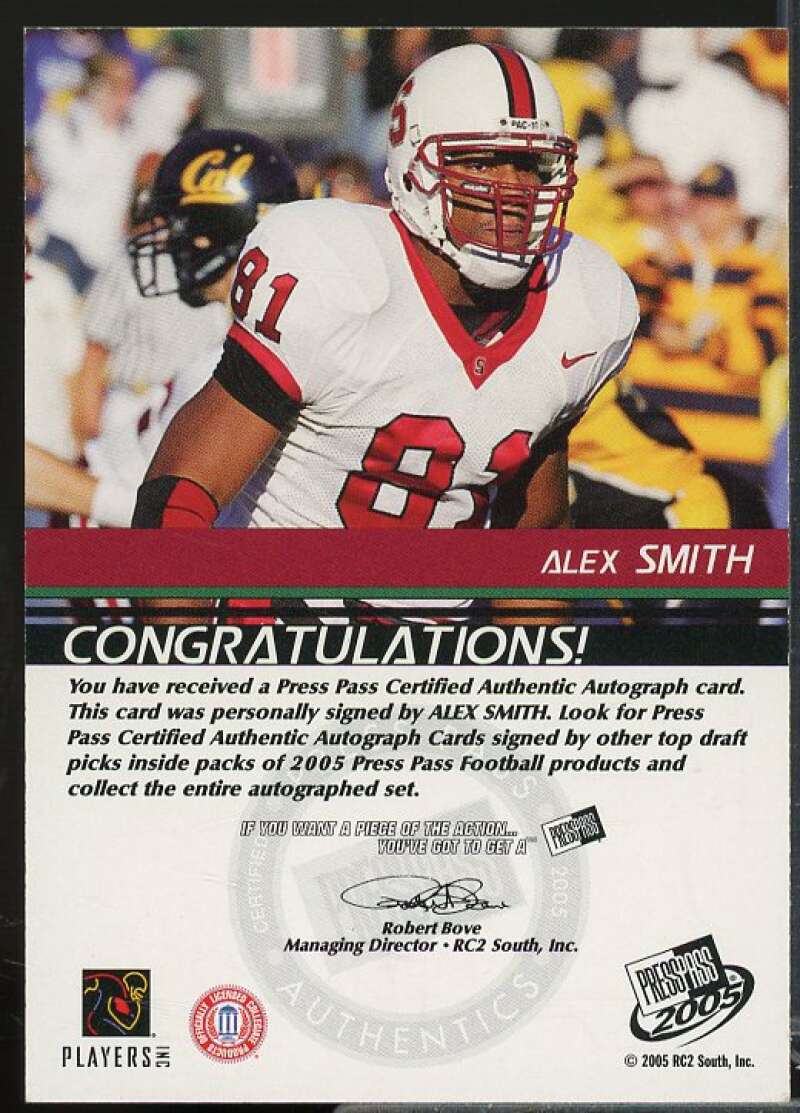 Alex Smith Rookie Card 2005 Press Pass Autographs Bronze #50  Image 2