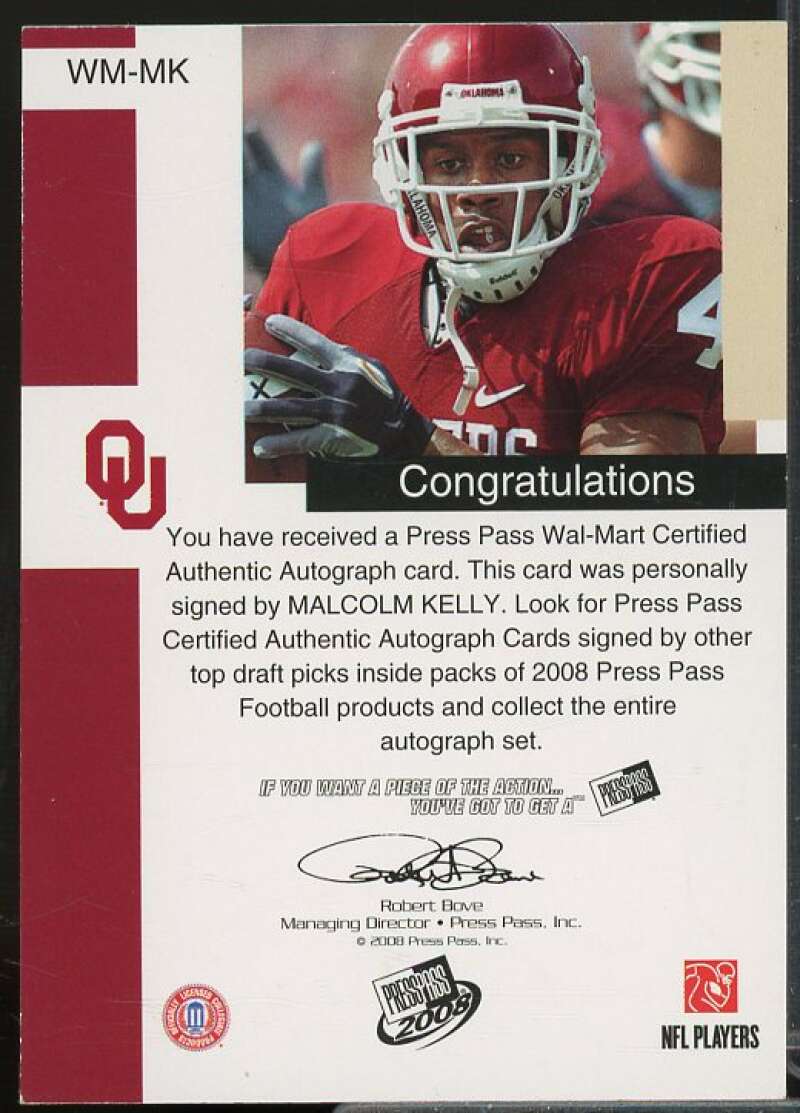 Malcolm Kelly Rookie Card 2008 Press Pass Wal-Mart Exclusive Autographs #WMMK  Image 2