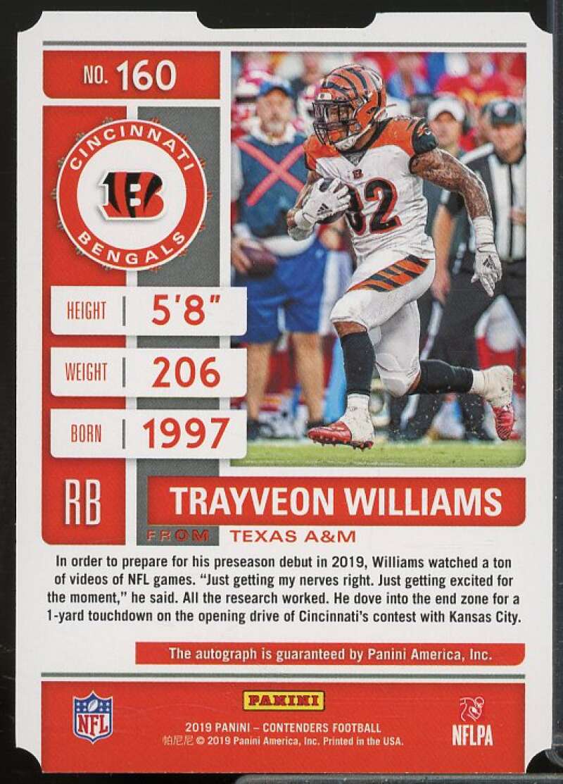 Trayveon Williams AU/32 Rookie 2019 Panini Contenders Rookie Ticket Stub #160  Image 2