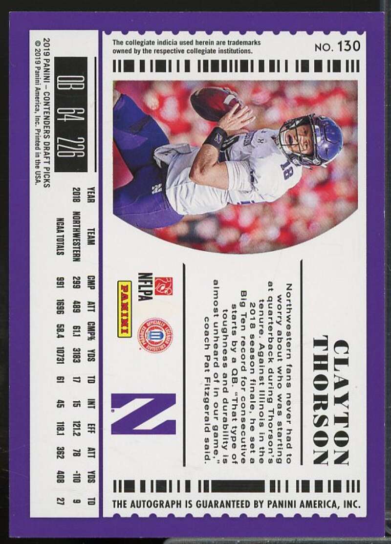 Clayton Thorson AU Rookie Card 2019 Contenders Draft Picks Bowl Ticket #130A  Image 2