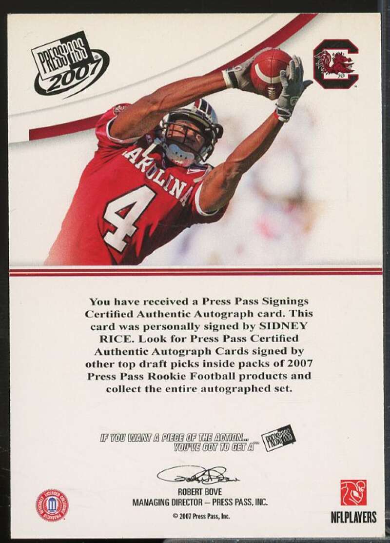 Sidney Rice Rookie Card 2007 Press Pass Autographs Silver #52  Image 2