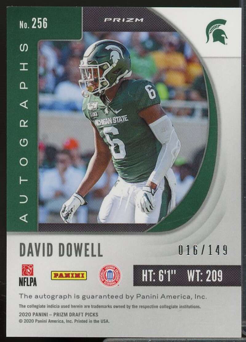 David Dowell/149 2020 Panini Prizm Draft Picks Autograph Prizm Neon Orange #256  Image 2