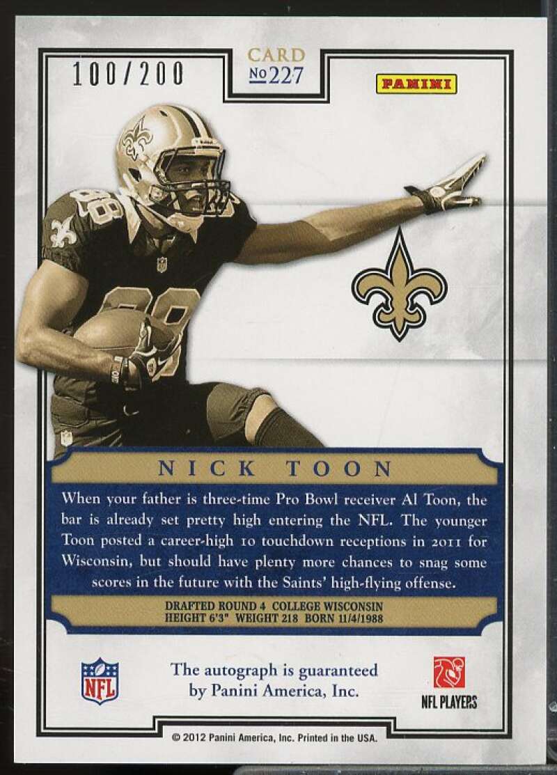 Nick Toon/200 Rookie 2012 Panini Prominence Rookie NFL Field Autographs #227  Image 2