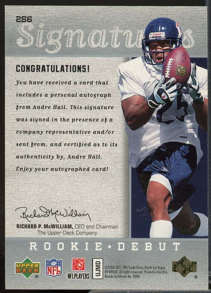 Andre Hall AU Rookie Card 2006 Upper Deck Rookie Debut #256  Image 2