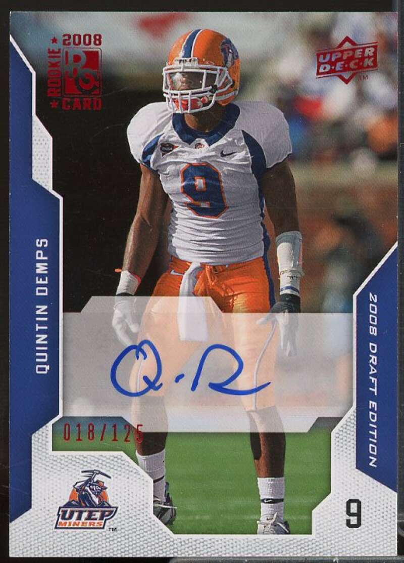 Quintin Demps Rookie Card 2008 Upper Deck Draft Edition Autographs Red #89  Image 1