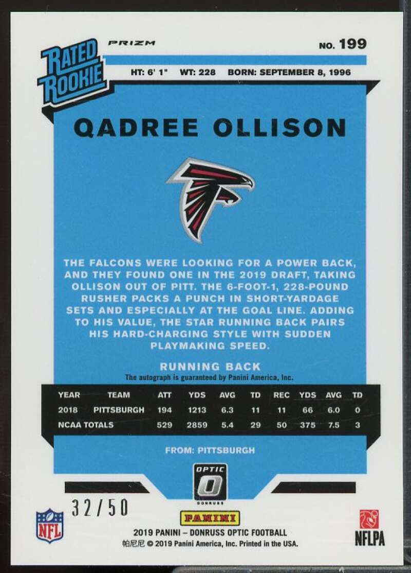 Qadree Ollison/50 Rookie 2019 Donruss Optic Rated Rookies Autographs Red #199  Image 2