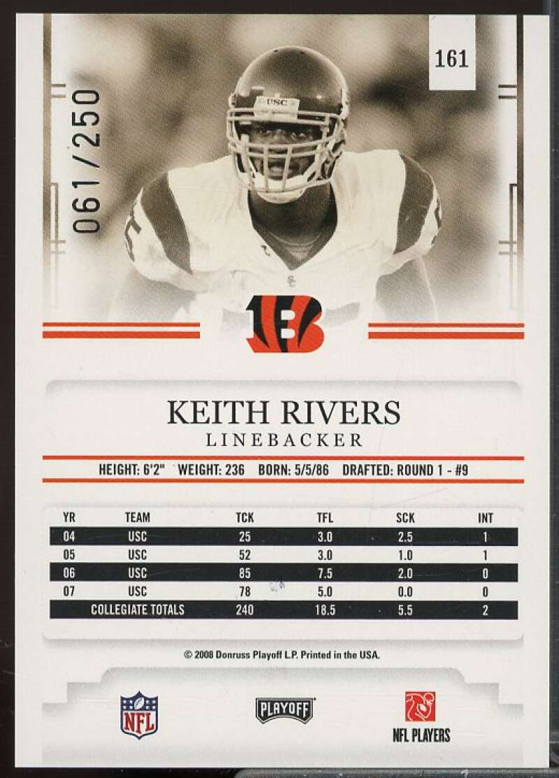 Keith Rivers/250 Rookie 2008 Playoff Prestige Draft Picks Rights Autograph #161  Image 2