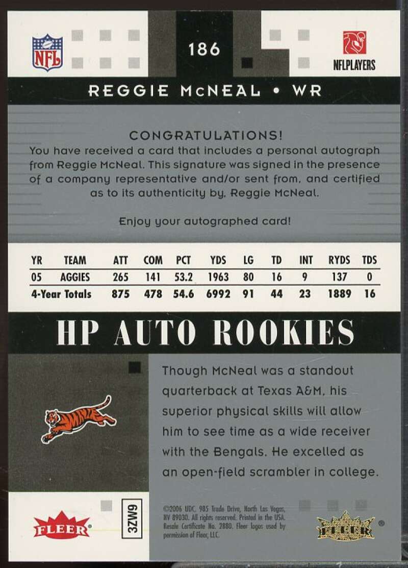 Reggie McNeal AU Rookie Card 2006 Hot Prospects #186  Image 2