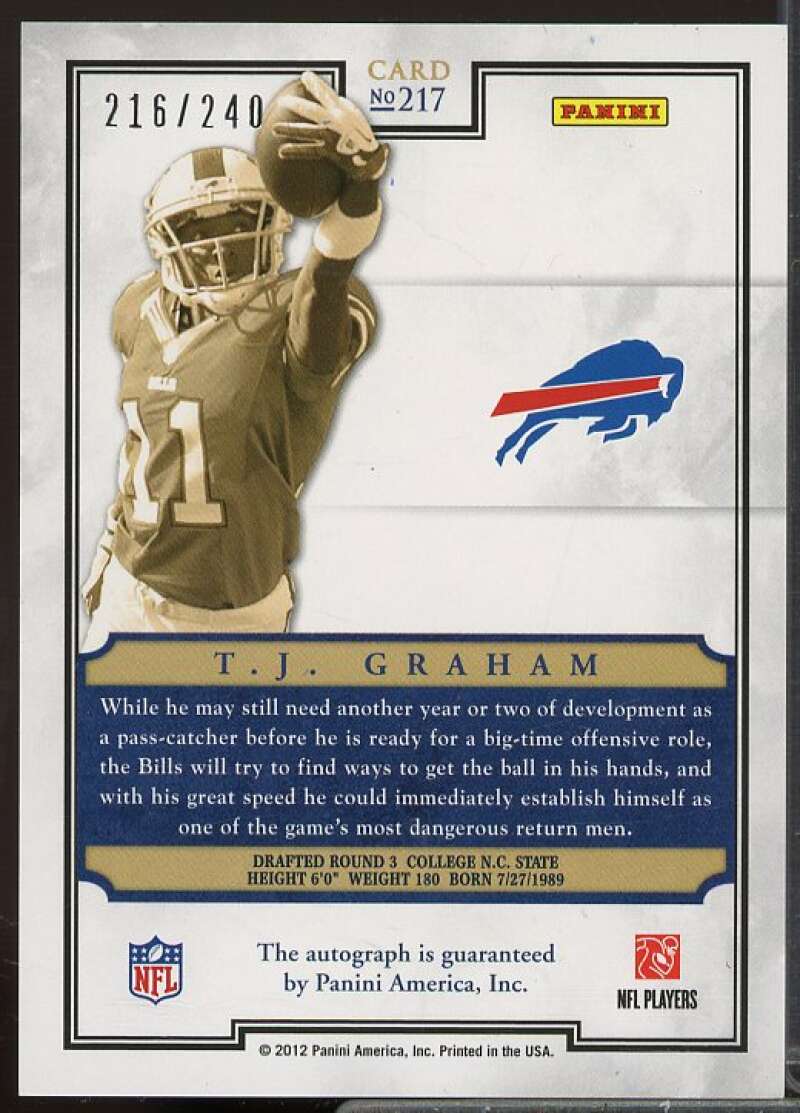 T.J. Graham/240 Rookie 2012 Panini Prominence Rookie NFL Field Autographs #217  Image 2