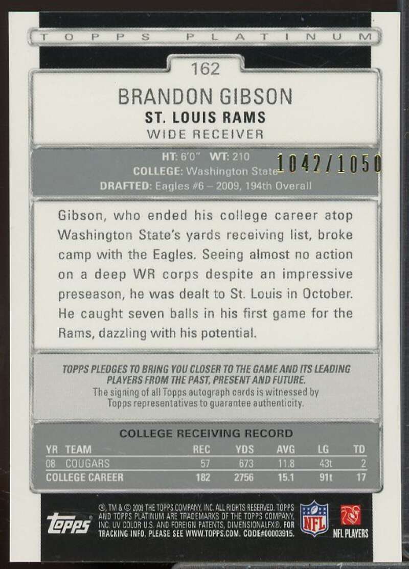 Brandon Gibson/1050 Rookie Card 2009 Topps Platinum Rookie Autographs #162  Image 2