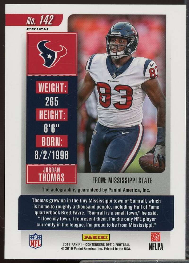 Jordan Thomas AU Rookie Card 2018 Panini Contenders Optic #142  Image 2