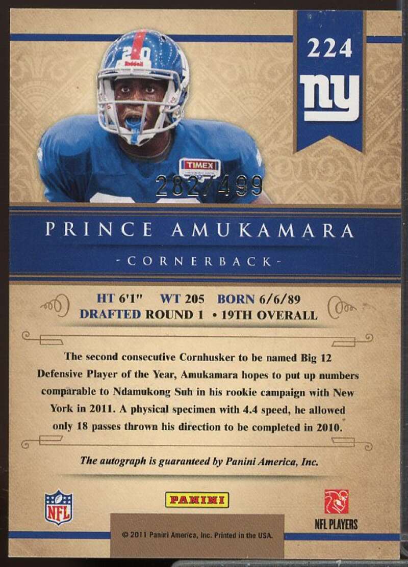 Prince Amukamara/499 Rookie 2011 Panini Gold Standard Autographs Silver #224  Image 2