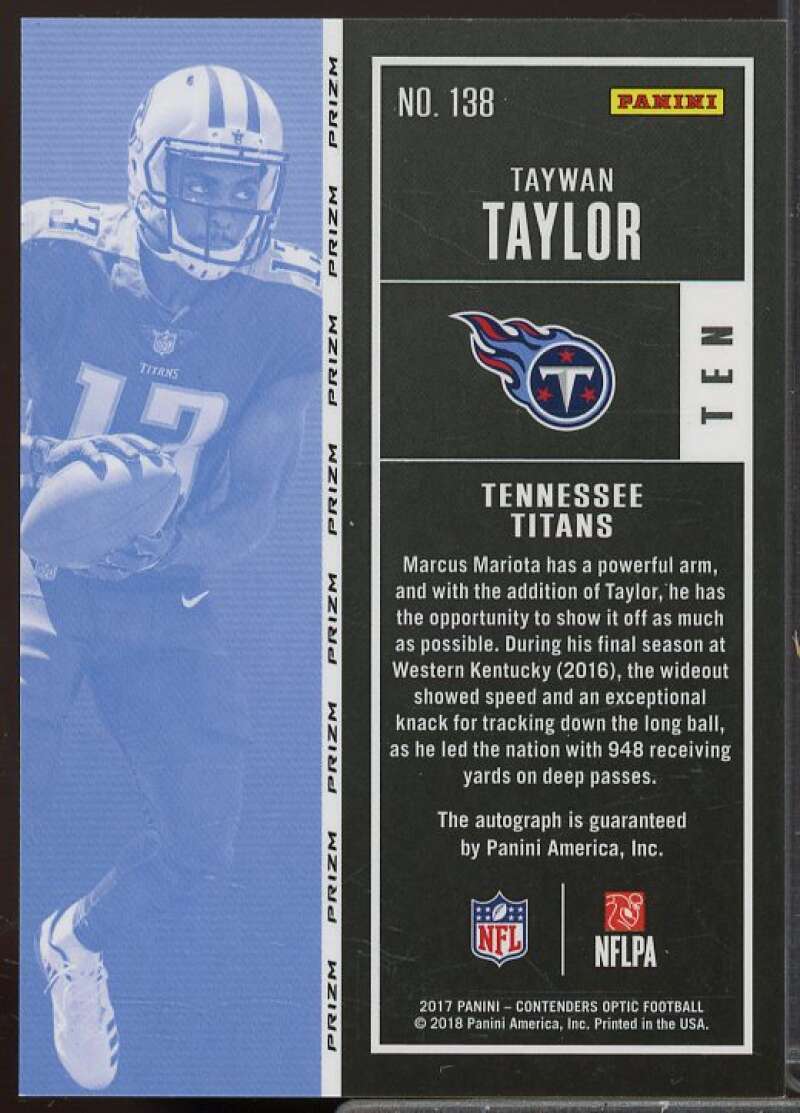 Taywan Taylor AU Rookie Card 2017 Panini Contenders Optic #138  Image 2