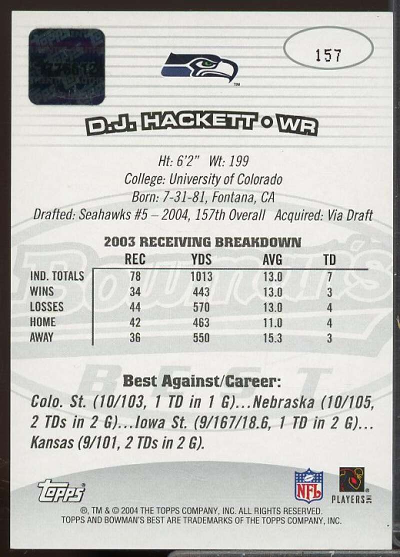 D.J. Hackett AU Rookie Card 2004 Bowman's Best #157  Image 2