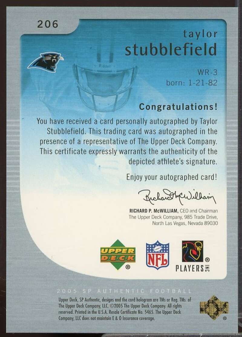 Taylor Stubblefield AU Rookie Card 2005 SP Authentic #206  Image 2