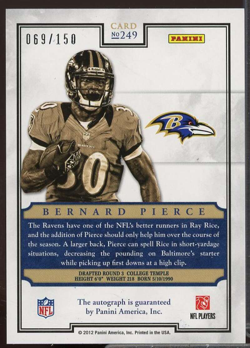 Bernard Pierce Rookie 2012 Panini Prominence Rookie NFL Field Autographs #249  Image 2