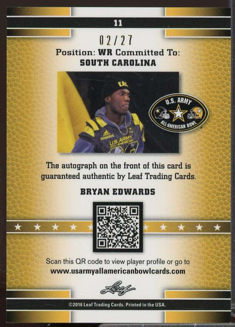 Bryan Edwards/27 2016 Leaf Army All-American Bowl Metal Autographs Blue #11  Image 2