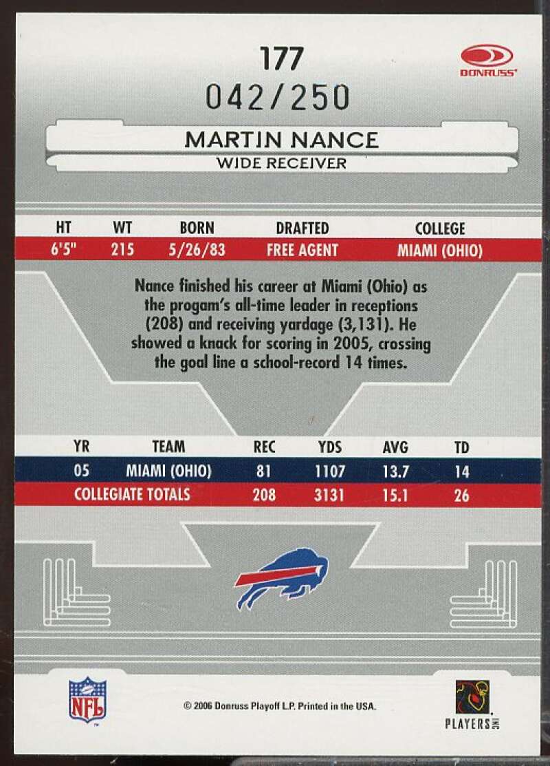 Martin Nance/250 Rookie 2006 Leaf Certified Material Mirror Red Signatures #177  Image 2