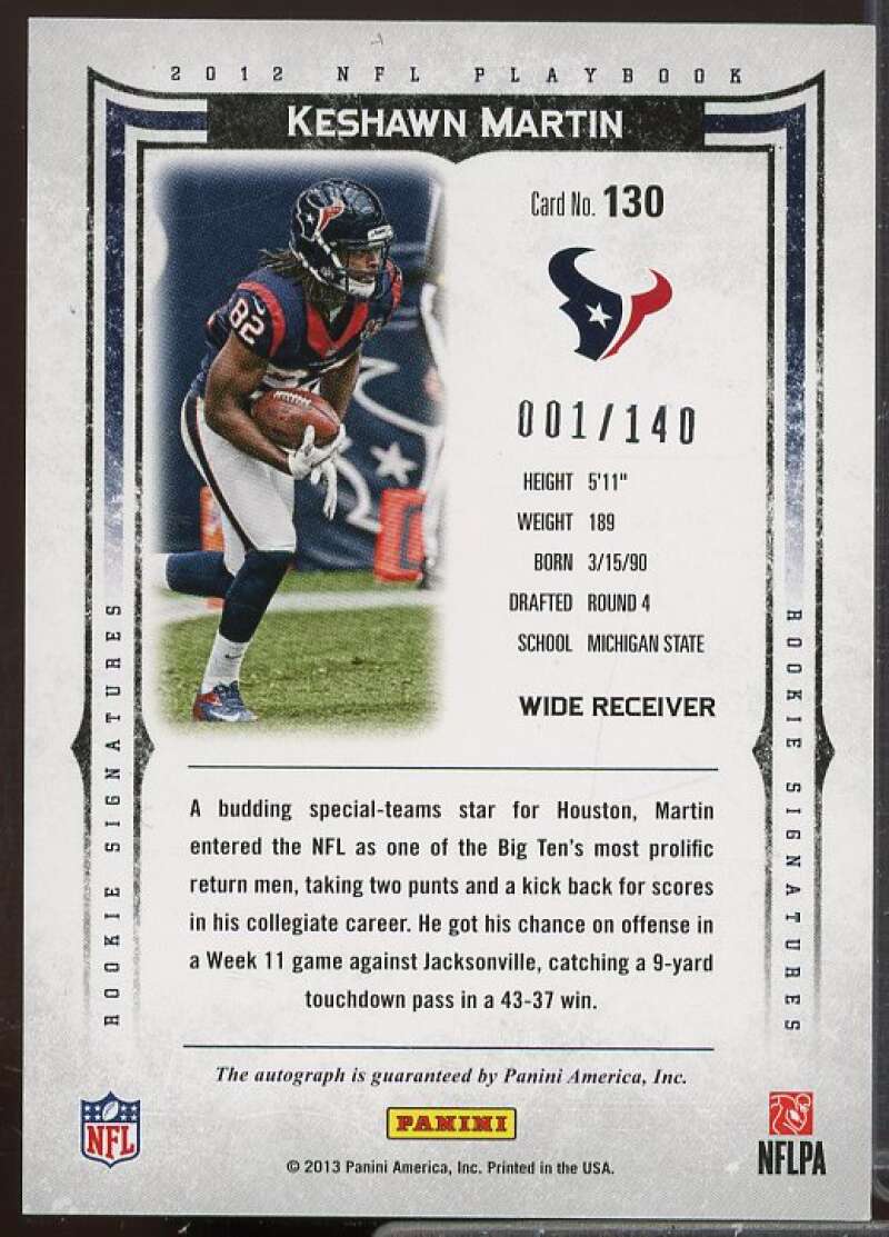 Keshawn Martin AU/140 Rookie Card 2012 Panini Playbook #130  Image 2