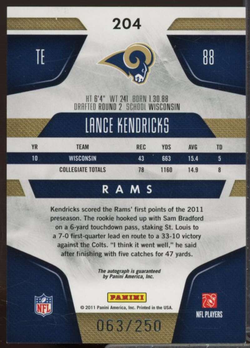 Lance Kendricks/250 Rookie Card 2011 Certified Mirror Red Signatures #204  Image 2