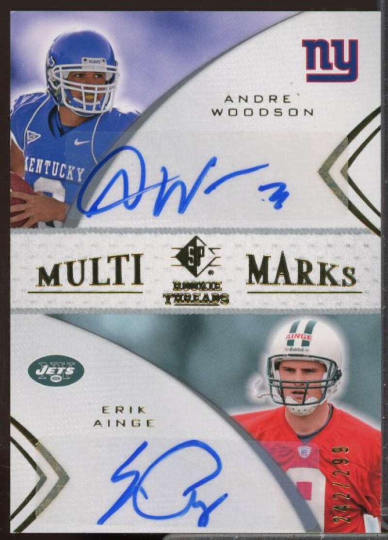 Andre Woodson/Erik Ainge Rookie 2008 SP Rookie Threads Multi Marks Dual #MMD13  Image 1