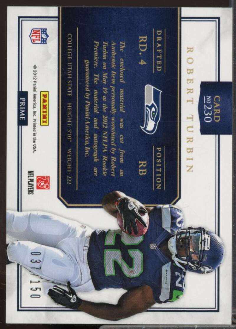 Robert Turbin JSY AU/150 Rookie Card 2012 Panini Prominence #230  Image 2