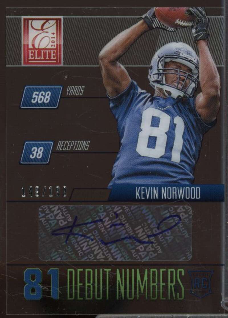 Kevin Norwood/199 Rookie Card 2014 Elite Rookie Debut Numbers Autographs #KN  Image 1