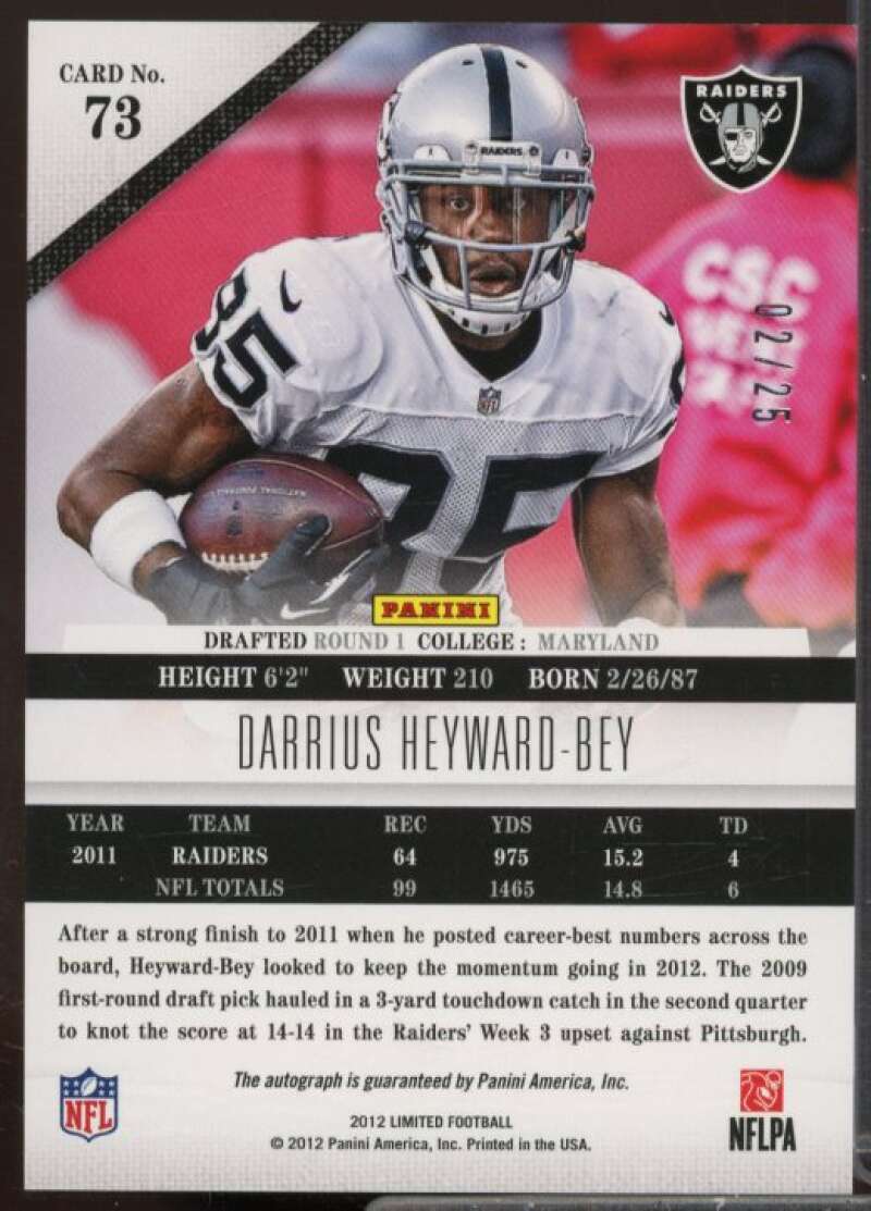 Darrius Heyward-Bey/25 Rookie Card 2012 Limited Monikers Autographs Silver #73  Image 2