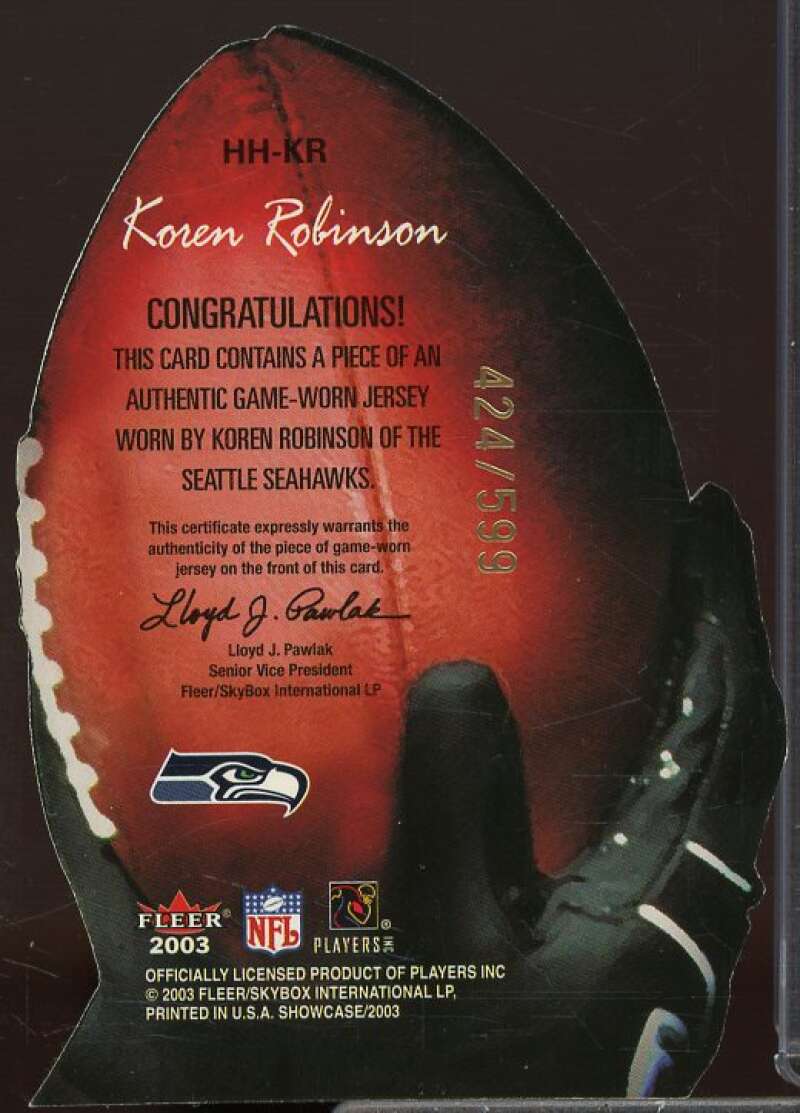 Koren Robinson Rookie Card 2003 Fleer Showcase Hot Hands Jerseys #HHKR  Image 2