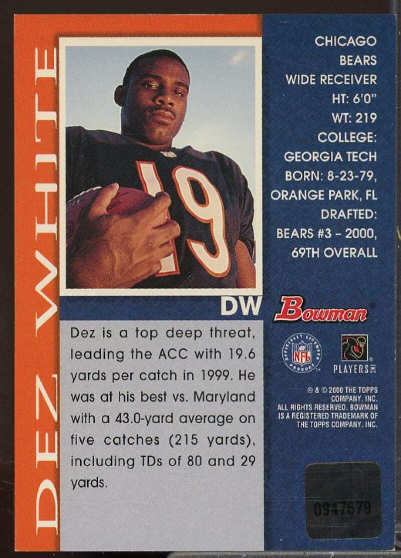 Dez White B Rookie Card 2000 Bowman Autographs #DW  Image 2