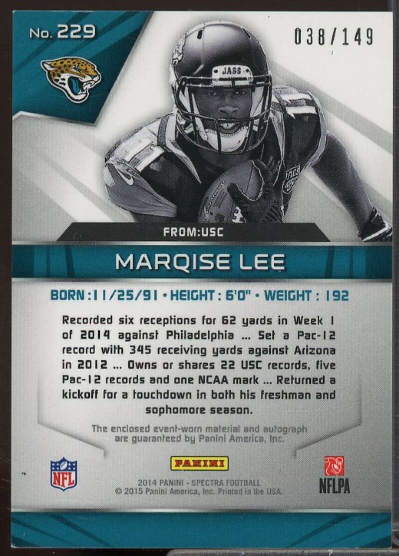 Marqise Lee JSY AU Rookie Card 2014 Panini Spectra #229  Image 2