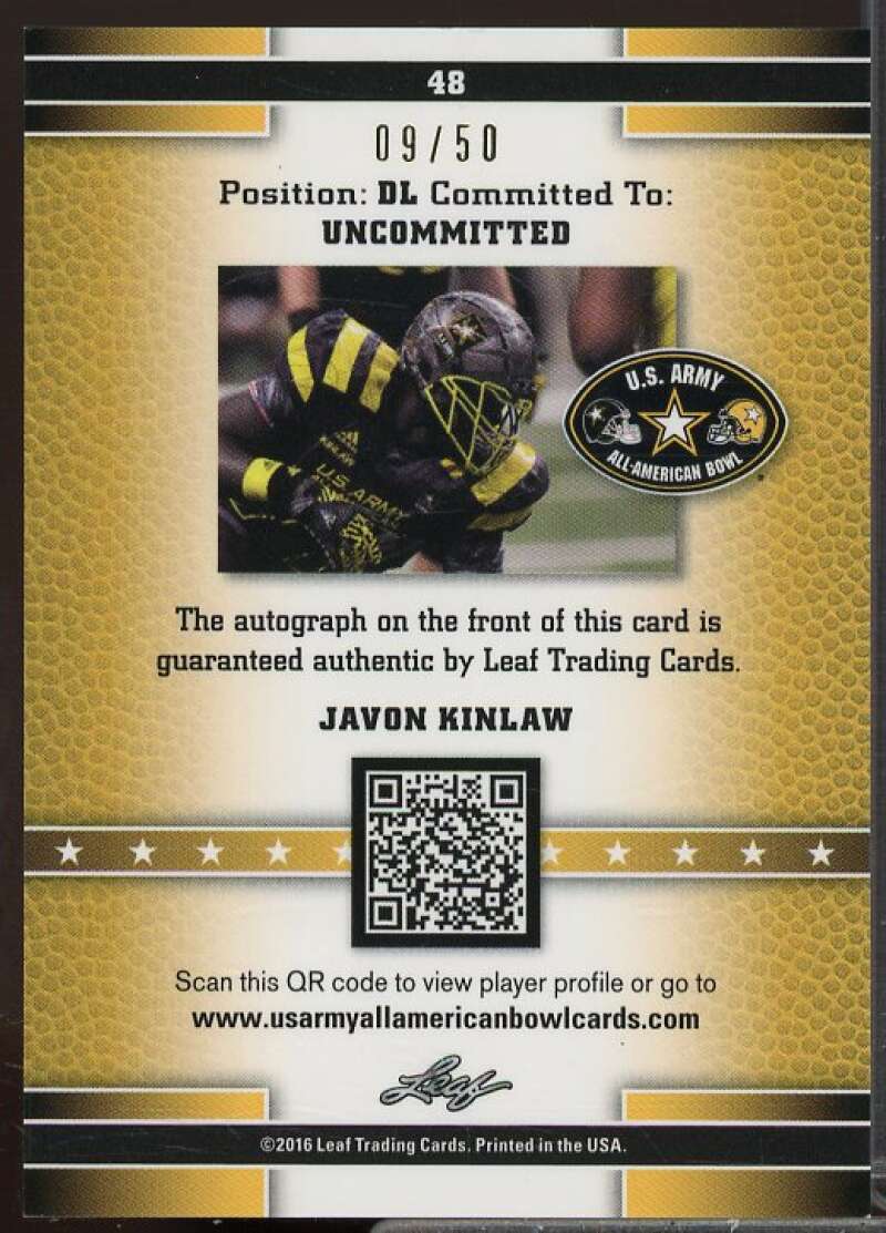 Javon Kinlaw Rookie 2016 Leaf Army All-American Bowl Metal Autographs Blue #48  Image 2